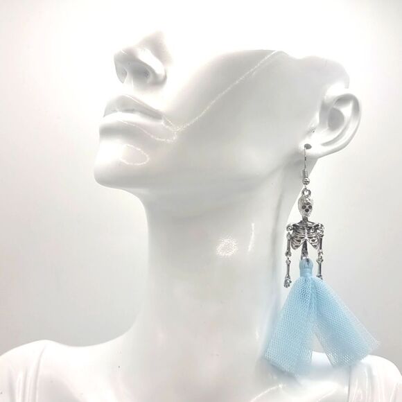 SKELETON COUPLE cute fun whimsical novelty halloween earrings - Picture 2 of 8